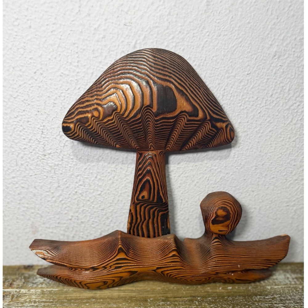 Vintage Mushroom Wall Art 14in Brown Wood Boho Cottagecore 1970s Fairycore